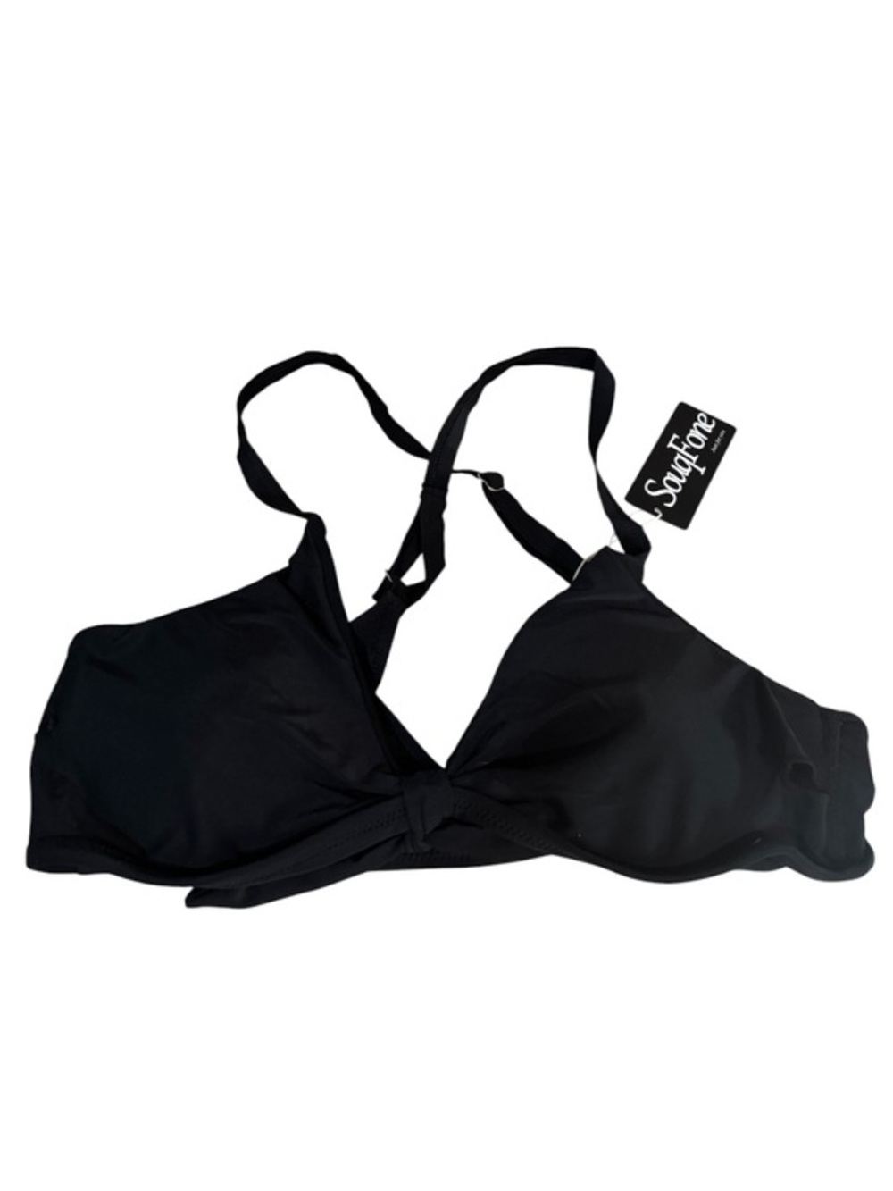 SOUQFONE Black V-Neck Bunny Tie Bikini Top size XL